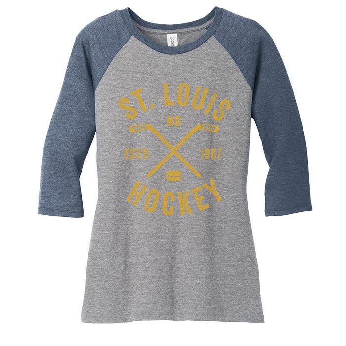 St. Louis Ice Hockey Hoodie Crossed Sticks Women's Tri-Blend 3/4-Sleeve Raglan Shirt