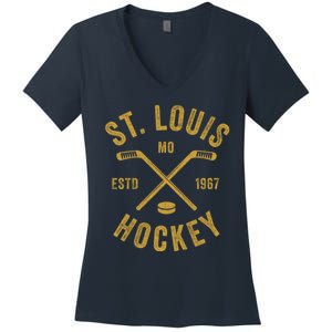 St. Louis Ice Hockey Hoodie Crossed Sticks Women's V-Neck T-Shirt