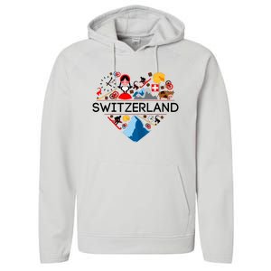 SWITZERLAND LOVE | | Illustrated Swiss Symbol, Alpine Performance Fleece Hoodie