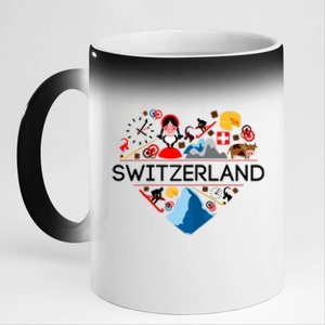 SWITZERLAND LOVE | | Illustrated Swiss Symbol, Alpine 11oz Black Color Changing Mug