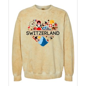 SWITZERLAND LOVE | | Illustrated Swiss Symbol, Alpine Colorblast Crewneck Sweatshirt