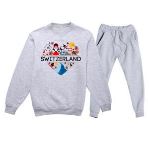 SWITZERLAND LOVE | | Illustrated Swiss Symbol, Alpine Premium Crewneck Sweatsuit Set