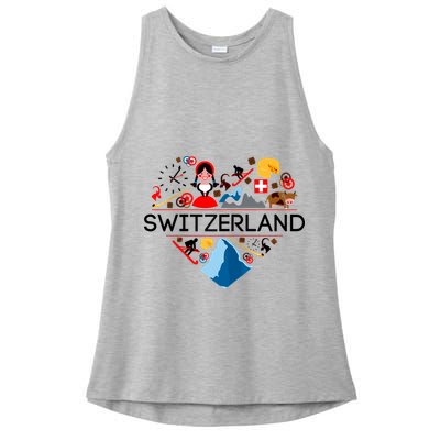 SWITZERLAND LOVE | | Illustrated Swiss Symbol, Alpine Ladies PosiCharge Tri-Blend Wicking Tank