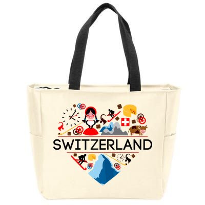 SWITZERLAND LOVE | | Illustrated Swiss Symbol, Alpine Zip Tote Bag
