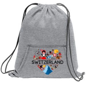 SWITZERLAND LOVE | | Illustrated Swiss Symbol, Alpine Sweatshirt Cinch Pack Bag