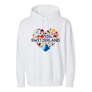 SWITZERLAND LOVE | | Illustrated Swiss Symbol, Alpine Garment-Dyed Fleece Hoodie