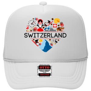 SWITZERLAND LOVE | | Illustrated Swiss Symbol, Alpine High Crown Mesh Back Trucker Hat