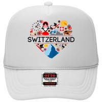 SWITZERLAND LOVE | | Illustrated Swiss Symbol, Alpine High Crown Mesh Back Trucker Hat