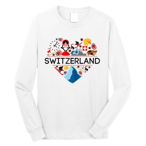 SWITZERLAND LOVE | | Illustrated Swiss Symbol, Alpine Long Sleeve Shirt