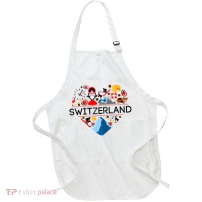 SWITZERLAND LOVE | | Illustrated Swiss Symbol, Alpine Full-Length Apron With Pockets