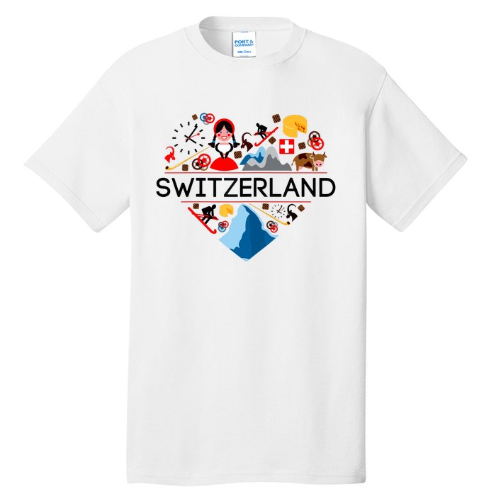 SWITZERLAND LOVE | | Illustrated Swiss Symbol, Alpine Tall T-Shirt