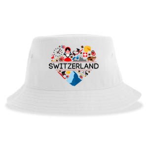 SWITZERLAND LOVE | | Illustrated Swiss Symbol, Alpine Sustainable Bucket Hat