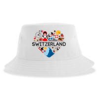 SWITZERLAND LOVE | | Illustrated Swiss Symbol, Alpine Sustainable Bucket Hat