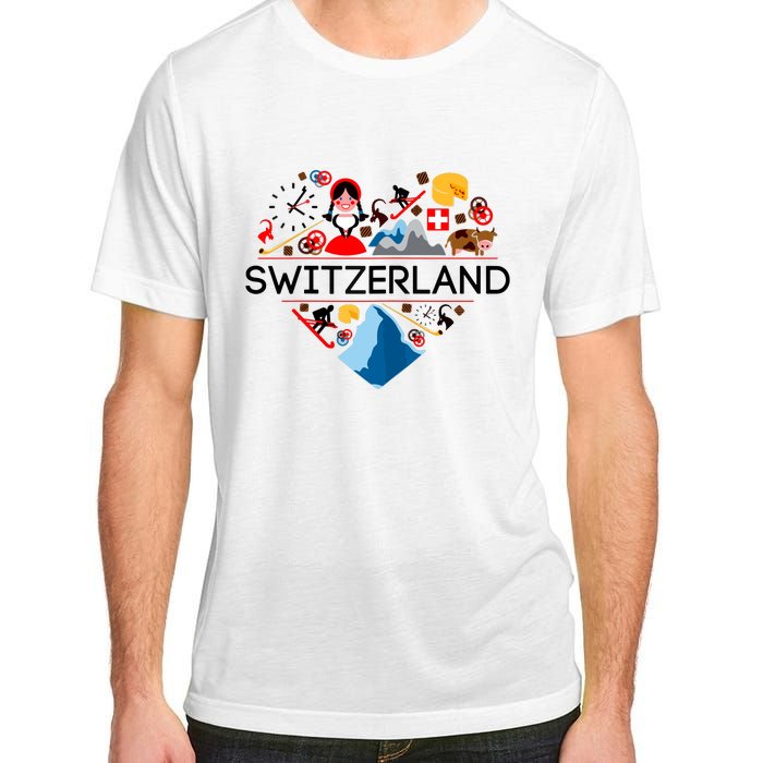 SWITZERLAND LOVE | | Illustrated Swiss Symbol, Alpine Adult ChromaSoft Performance T-Shirt