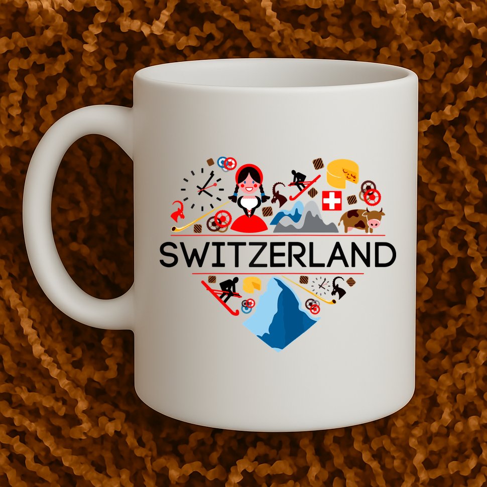 SWITZERLAND LOVE | | Illustrated Swiss Symbol, Alpine Mug
