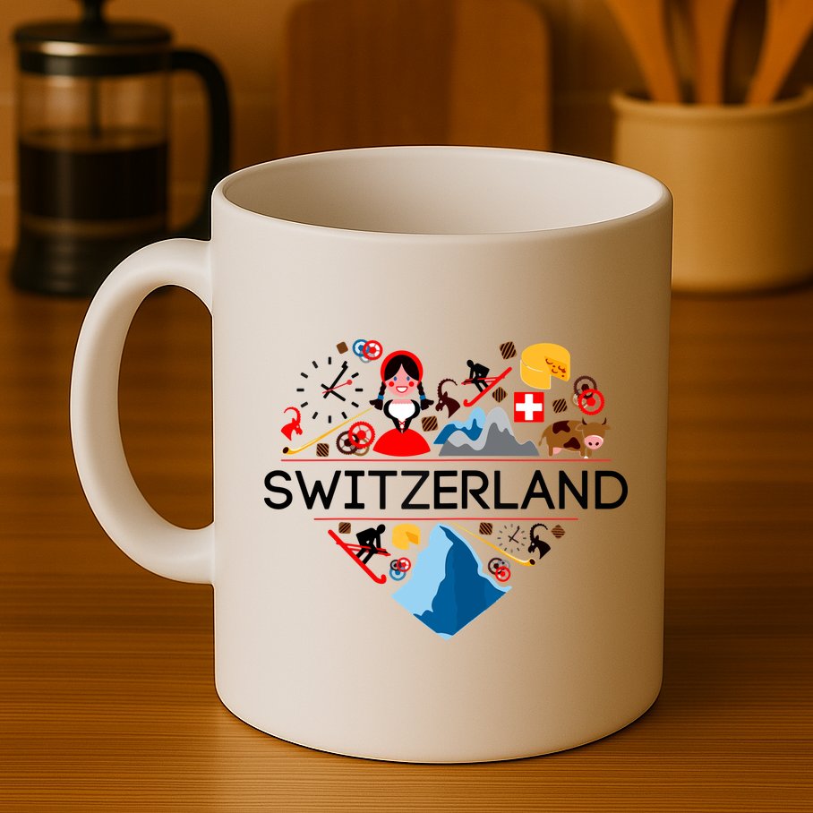 SWITZERLAND LOVE | | Illustrated Swiss Symbol, Alpine Mug