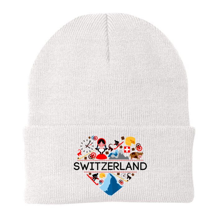 SWITZERLAND LOVE | | Illustrated Swiss Symbol, Alpine Knit Cap Winter Beanie