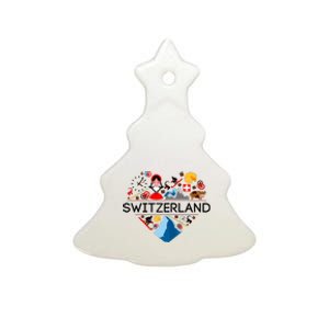 SWITZERLAND LOVE | | Illustrated Swiss Symbol, Alpine Ceramic Tree Ornament