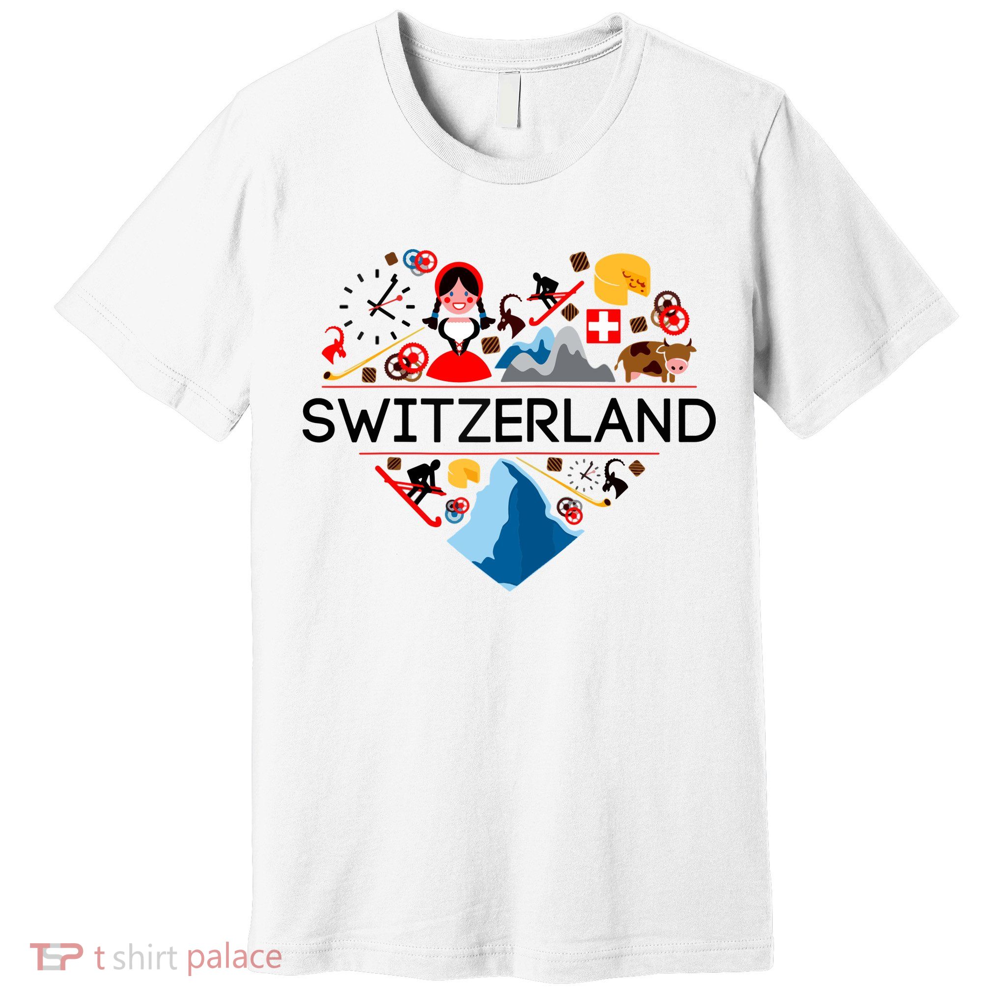 SWITZERLAND LOVE | | Illustrated Swiss Symbol, Alpine Premium T-Shirt