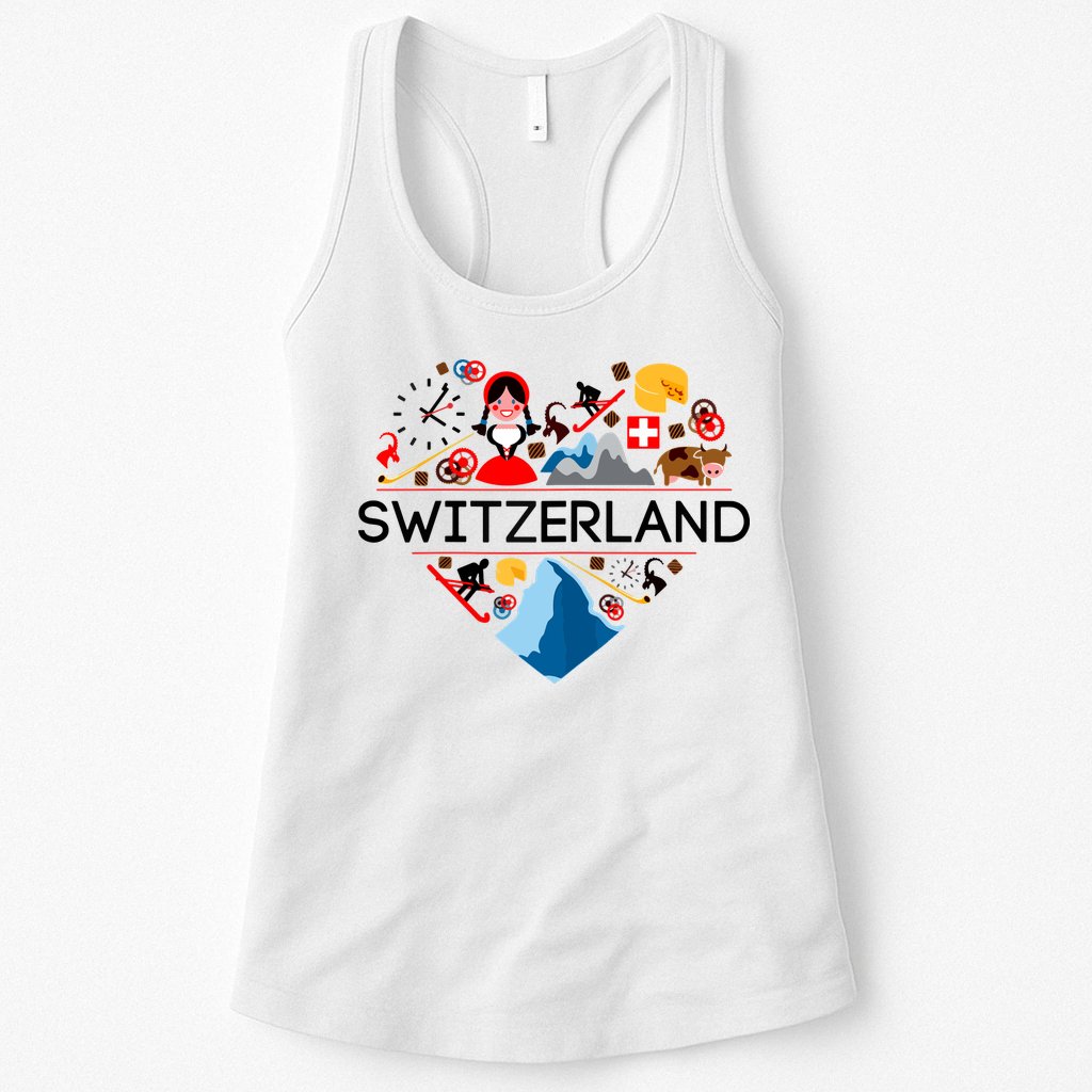 SWITZERLAND LOVE | | Illustrated Swiss Symbol, Alpine Womens Tank Top