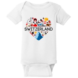 SWITZERLAND LOVE | | Illustrated Swiss Symbol, Alpine Baby Bodysuit