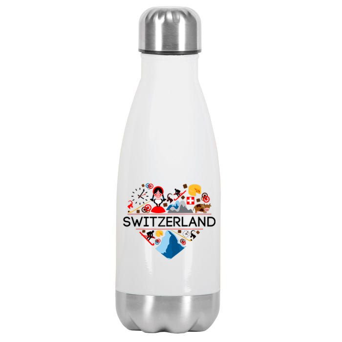 SWITZERLAND LOVE | | Illustrated Swiss Symbol, Alpine Stainless Steel Insulated Water Bottle