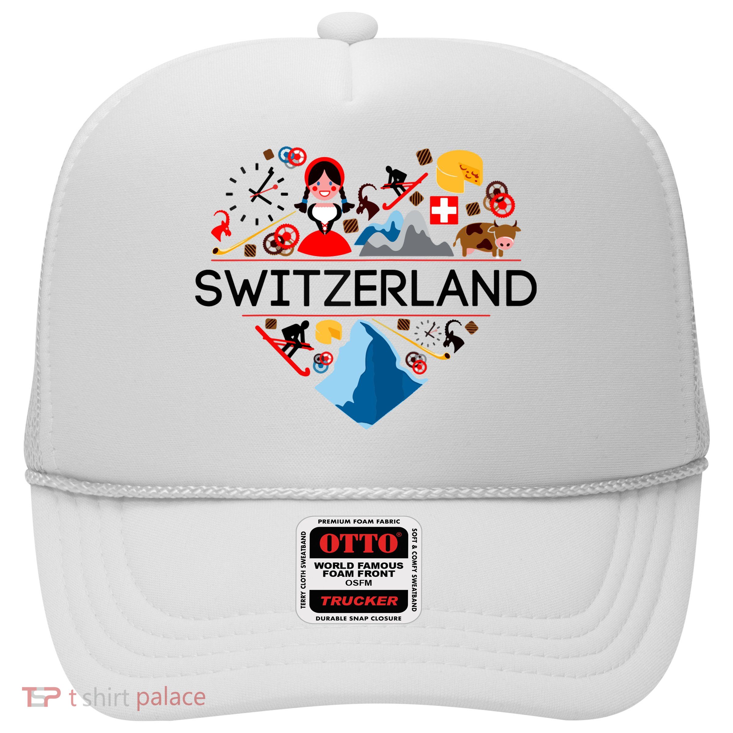 SWITZERLAND LOVE | | Illustrated Swiss Symbol, Alpine Trucker Hat