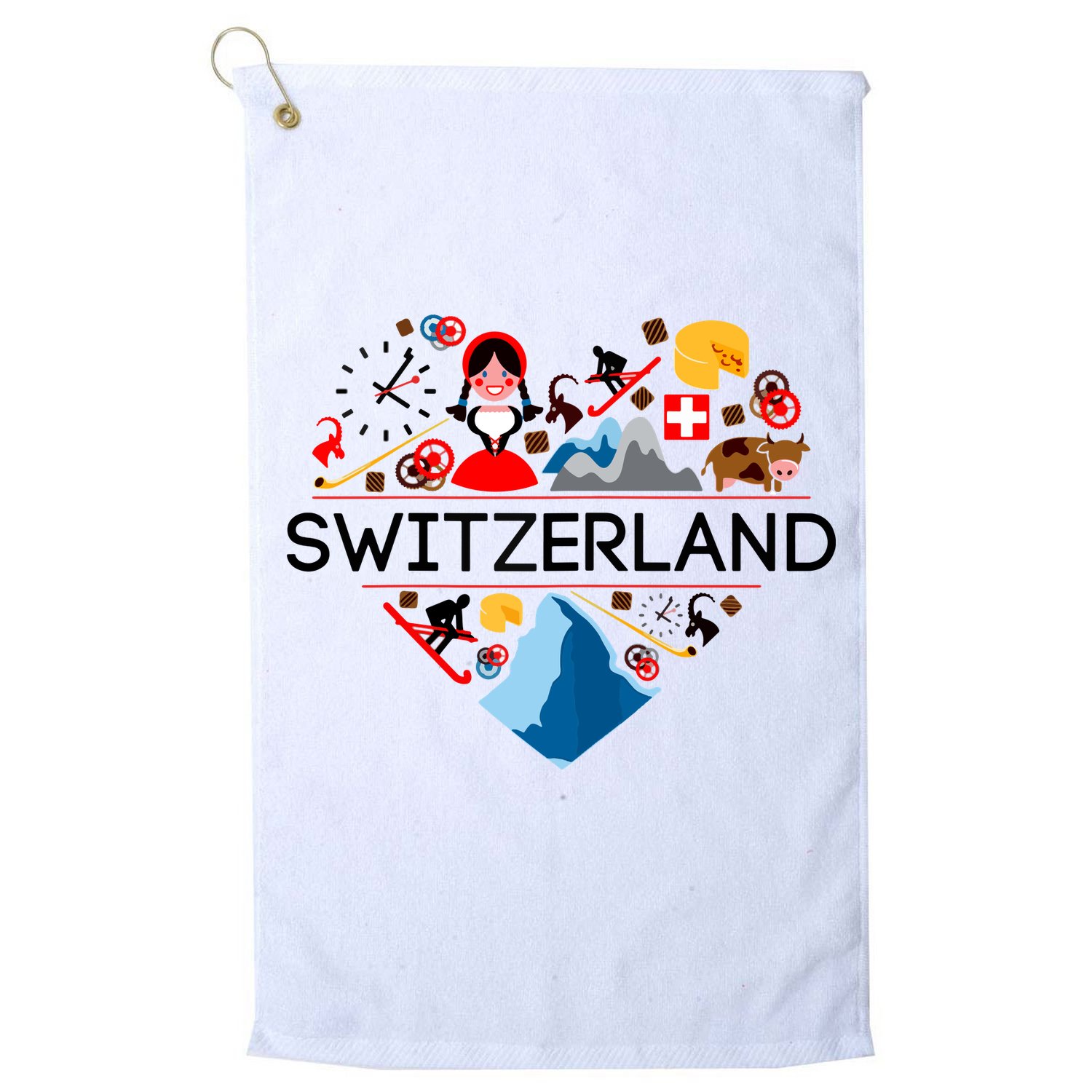 SWITZERLAND LOVE | | Illustrated Swiss Symbol, Alpine Golf Towel