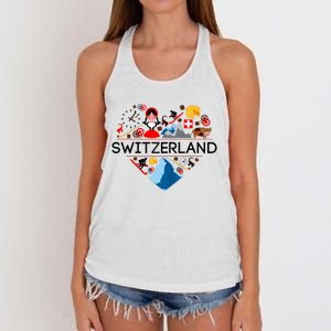 SWITZERLAND LOVE | | Illustrated Swiss Symbol, Alpine Women's Knotted Racerback Tank