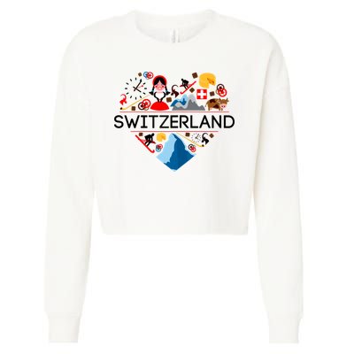 SWITZERLAND LOVE | | Illustrated Swiss Symbol, Alpine Cropped Pullover Crew
