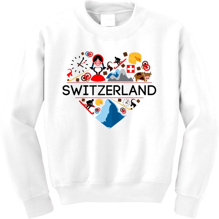 SWITZERLAND LOVE | | Illustrated Swiss Symbol, Alpine Kids Sweatshirt