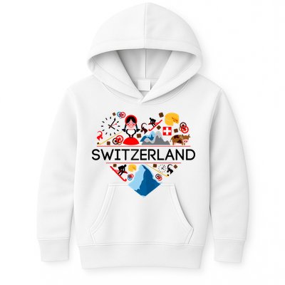 SWITZERLAND LOVE | | Illustrated Swiss Symbol, Alpine Kids Hoodie
