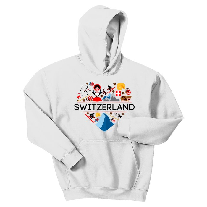 SWITZERLAND LOVE | | Illustrated Swiss Symbol, Alpine Kids Hoodie