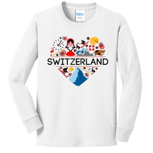 SWITZERLAND LOVE | | Illustrated Swiss Symbol, Alpine Kids Long Sleeve Shirt