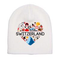 SWITZERLAND LOVE | | Illustrated Swiss Symbol, Alpine Short Acrylic Beanie