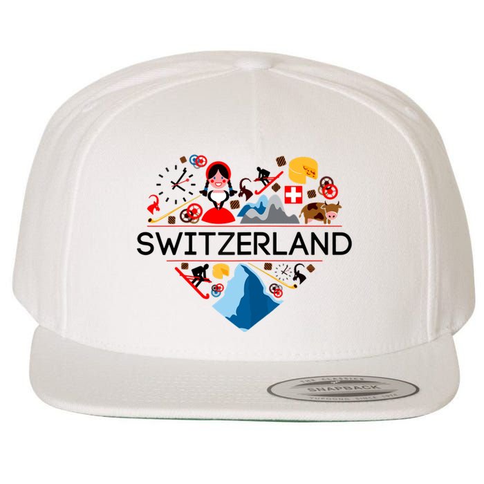 SWITZERLAND LOVE | | Illustrated Swiss Symbol, Alpine Wool Snapback Cap