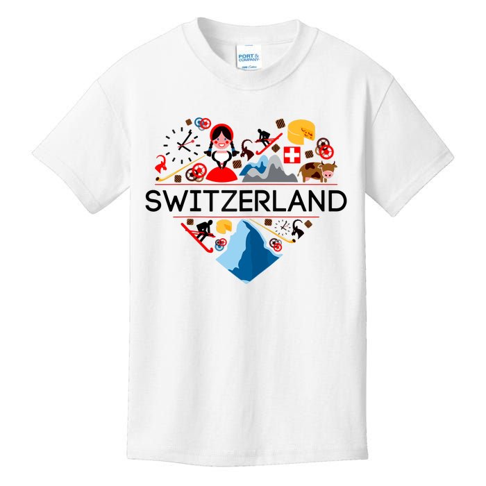 SWITZERLAND LOVE | | Illustrated Swiss Symbol, Alpine Kids T-Shirt