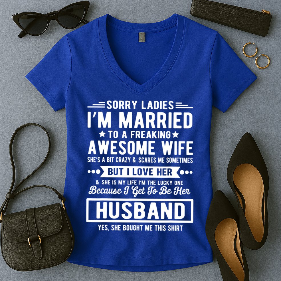 Sorry Ladies Im Married Funny Quote To A Freaking Awesome Cool Gift Women's V-Neck T-Shirt