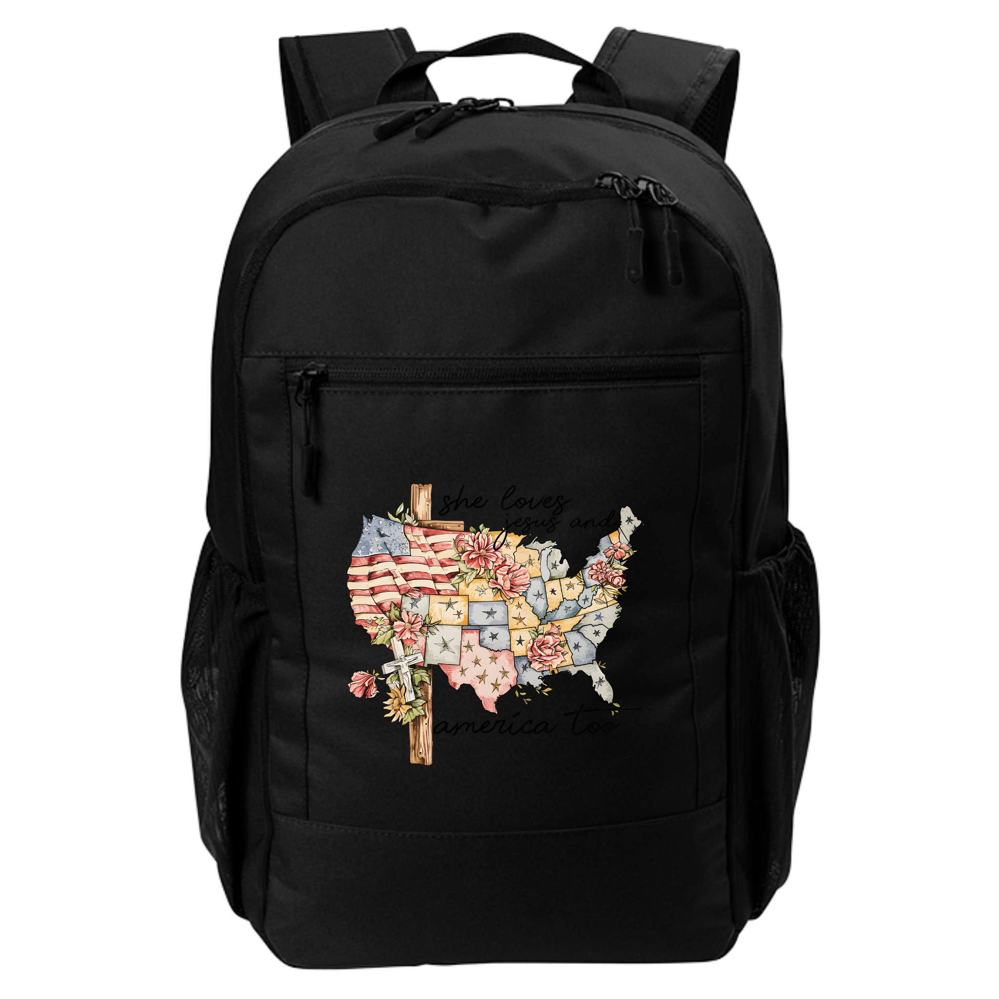 She Loves Jesus And America Too Usa Map Backpack