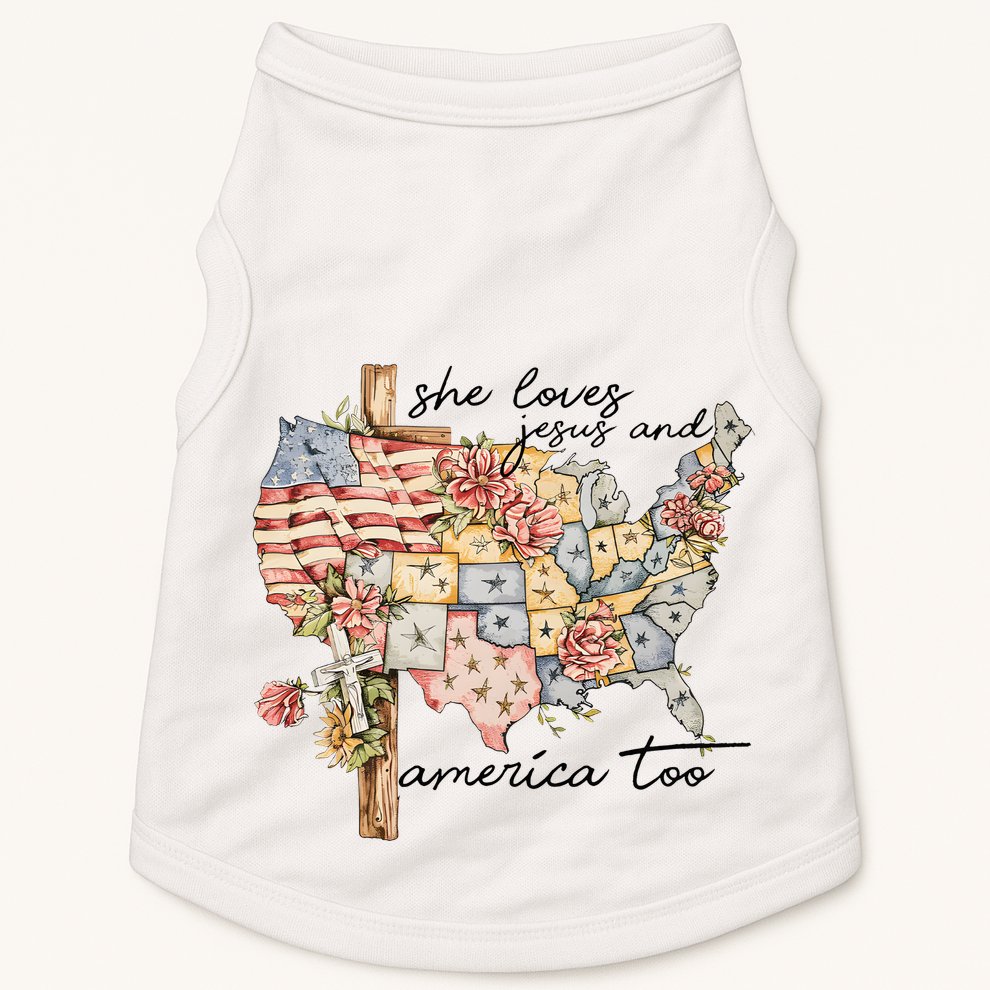 She Loves Jesus And America Too Usa Map Doggie Tank