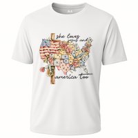 She Loves Jesus And America Too Usa Map Cooling Performance Crew T-Shirt