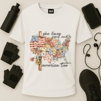 She Loves Jesus And America Too Usa Map Cooling Performance Crew T-Shirt
