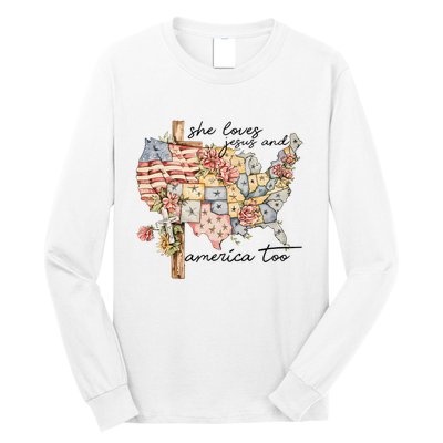 She Loves Jesus And America Too Usa Map Long Sleeve Shirt