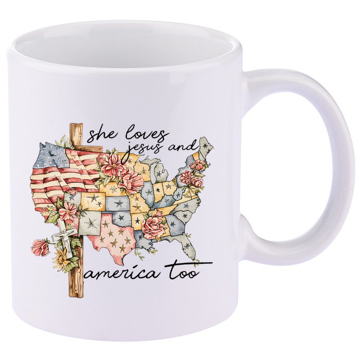She Loves Jesus And America Too Usa Map 11oz C Handle Ceramic Mug