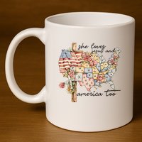 She Loves Jesus And America Too Usa Map 11oz C Handle Ceramic Mug