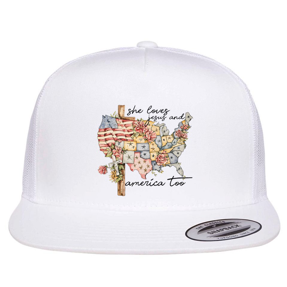 She Loves Jesus And America Too Usa Map Flat Bill Trucker Hat