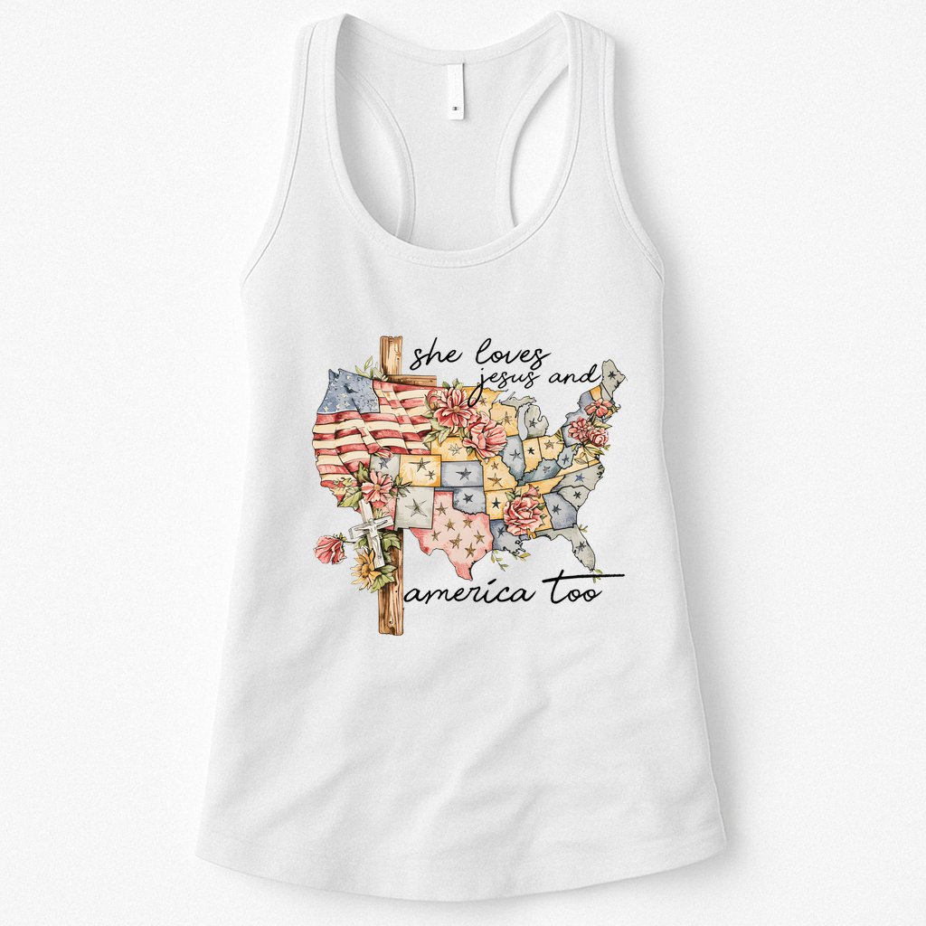 She Loves Jesus And America Too Usa Map Womens Tank Top