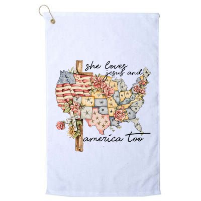 She Loves Jesus And America Too Usa Map Golf Towel