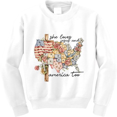 She Loves Jesus And America Too Usa Map Kids Sweatshirt