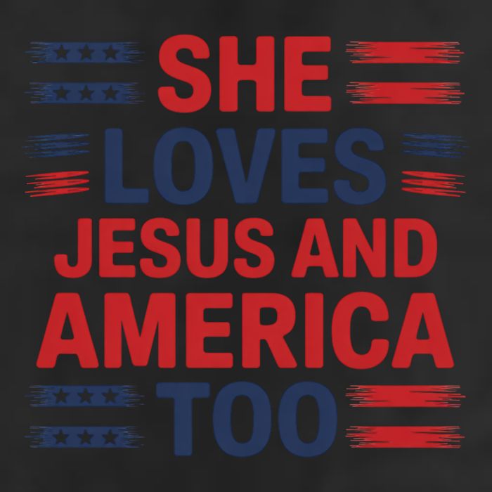 She Loves Jesus And America Too 7 Panel Mesh Trucker Snapback Hat
